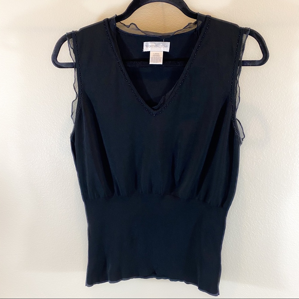 Black Worthington blouse SZ Large with bead detail